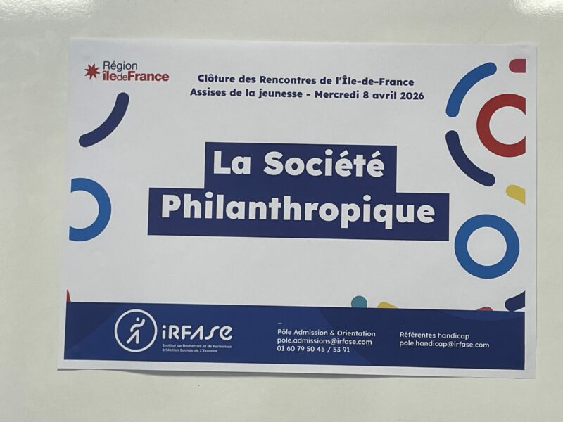 La Société Philanthropique présente le 8 avril 2026 à la cérémonie de clôture des Rencontres de l’Île‑de‑France – Assises de la Jeunesse